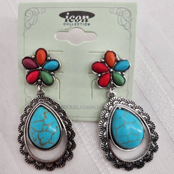 ICON Multi Color Western Teardrop Earrings NWT - Picture 2 of 5